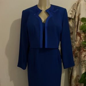 Vintage Dress Karen Miller Blue Long Tank with slit and Long Sleeve Short Coat